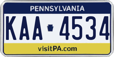 PA license plate KAA4534