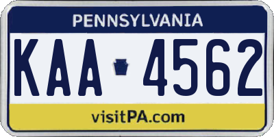PA license plate KAA4562