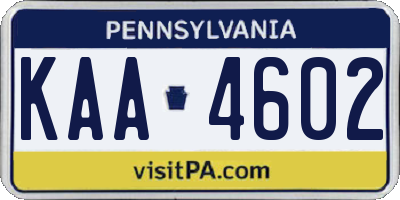 PA license plate KAA4602