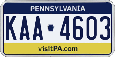 PA license plate KAA4603