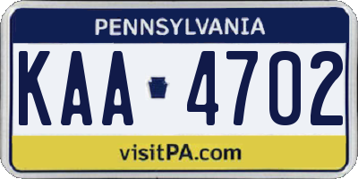 PA license plate KAA4702