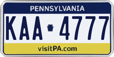 PA license plate KAA4777