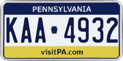PA license plate KAA4932