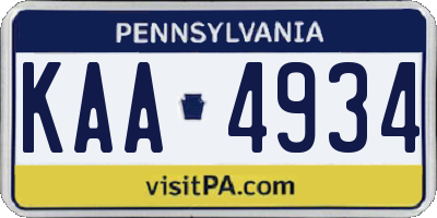 PA license plate KAA4934