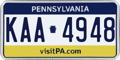 PA license plate KAA4948