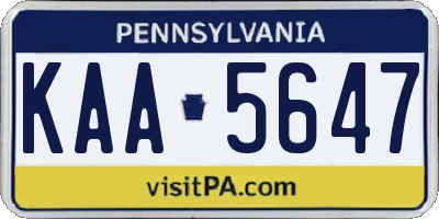 PA license plate KAA5647