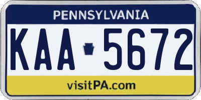 PA license plate KAA5672