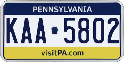 PA license plate KAA5802