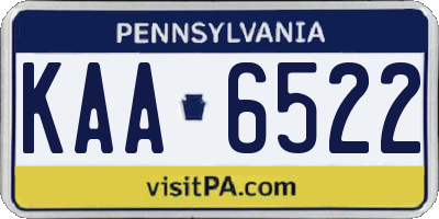 PA license plate KAA6522
