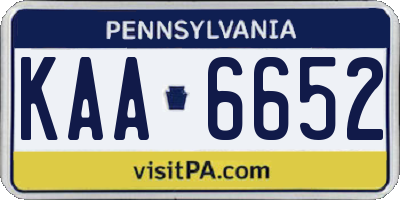 PA license plate KAA6652