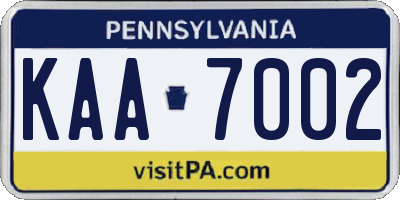 PA license plate KAA7002