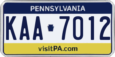 PA license plate KAA7012