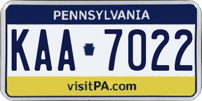PA license plate KAA7022