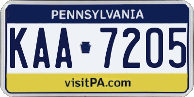 PA license plate KAA7205