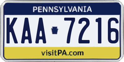 PA license plate KAA7216