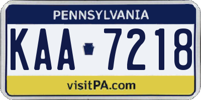 PA license plate KAA7218