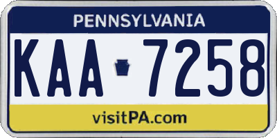 PA license plate KAA7258