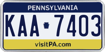 PA license plate KAA7403