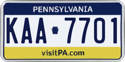 PA license plate KAA7701