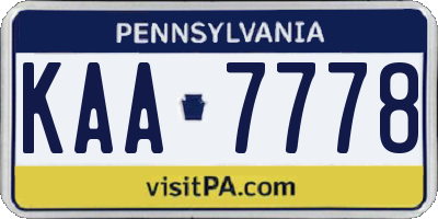 PA license plate KAA7778