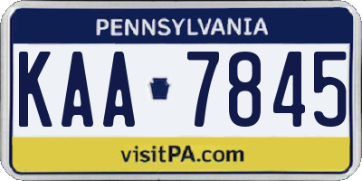 PA license plate KAA7845