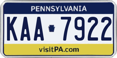 PA license plate KAA7922