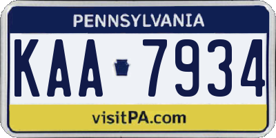 PA license plate KAA7934