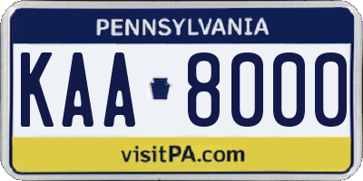 PA license plate KAA8000