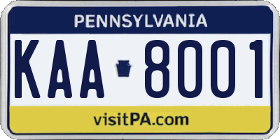 PA license plate KAA8001