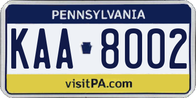 PA license plate KAA8002
