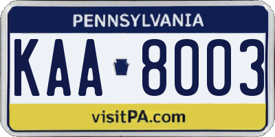 PA license plate KAA8003