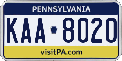 PA license plate KAA8020
