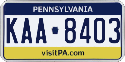 PA license plate KAA8403
