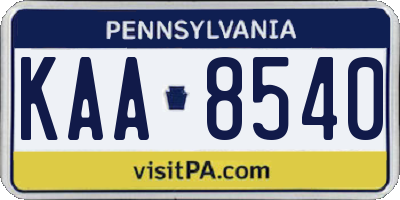 PA license plate KAA8540
