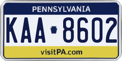 PA license plate KAA8602