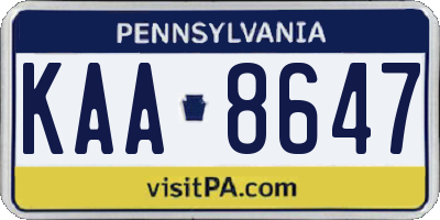 PA license plate KAA8647