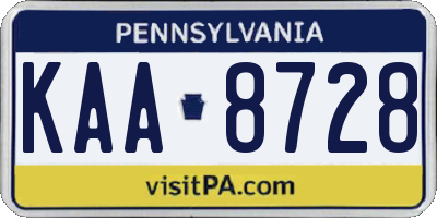 PA license plate KAA8728