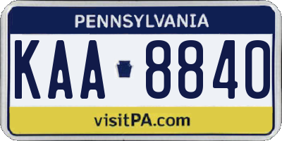 PA license plate KAA8840
