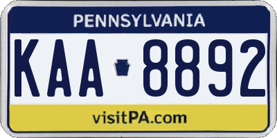 PA license plate KAA8892