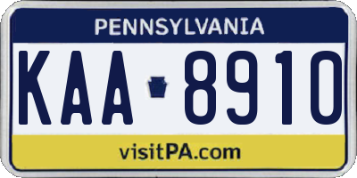 PA license plate KAA8910