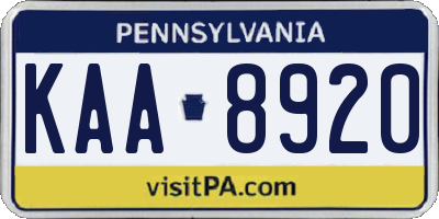 PA license plate KAA8920