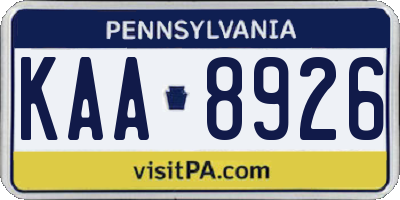 PA license plate KAA8926