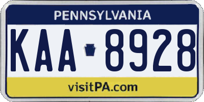 PA license plate KAA8928