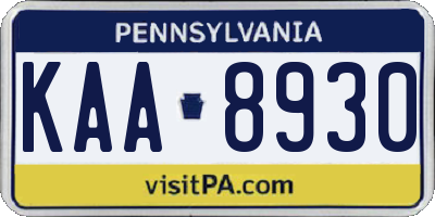 PA license plate KAA8930