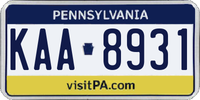 PA license plate KAA8931