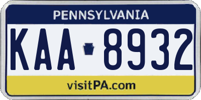 PA license plate KAA8932
