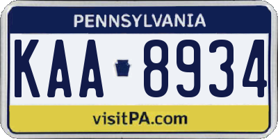 PA license plate KAA8934