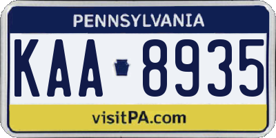 PA license plate KAA8935