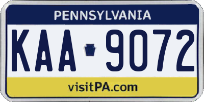 PA license plate KAA9072
