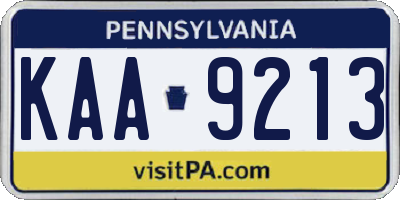 PA license plate KAA9213